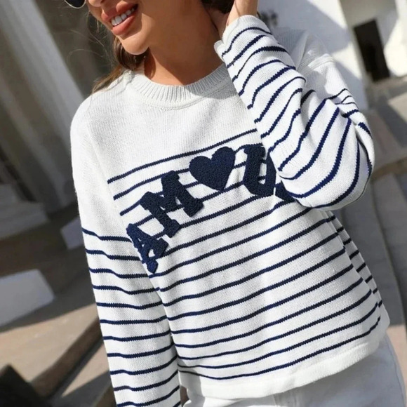 Striped & Letter Pattern Sweater - Picture 4 of 4